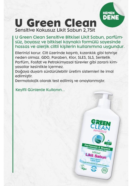 Green Clean Organik Kokusuz Likit Sensitive Sabun 500 ml