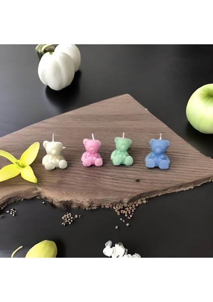 Ayıcık Desenli Mum (Kına, Nişan, Bebek, Bride, Düğün Organizasyon Hediyelik Mum ) 4'lü Set (Beyaz- Pembe - Yeşil - Mavi) modelleri