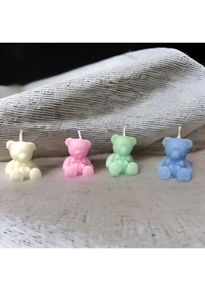 Ayıcık Desenli Mum (Kına, Nişan, Bebek, Bride, Düğün Organizasyon Hediyelik Mum ) 4'lü Set (Beyaz- Pembe - Yeşil - Mavi) indirimleri