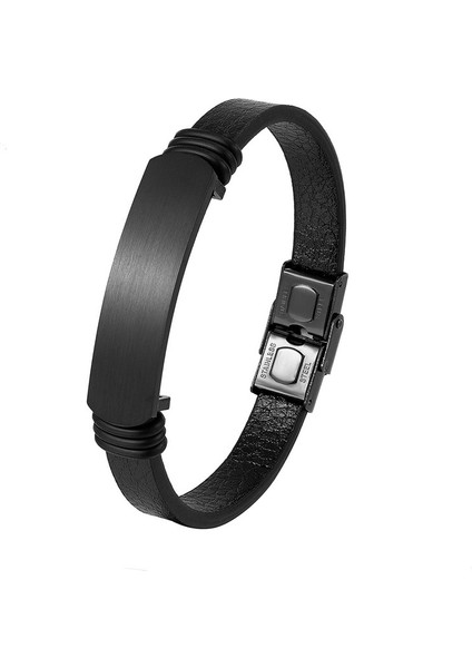 Erkek Modası Minimalist Çelik Sığır Derisi Bileklik (Yurt Dışından)