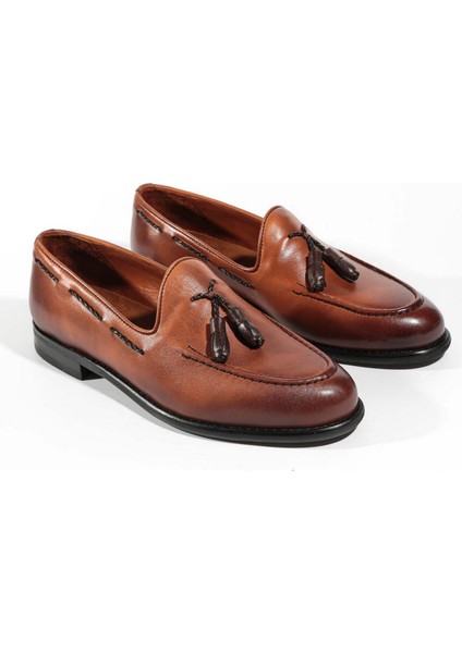 Antik Model Gerçek Deri Erkek Kahverengi Kundura