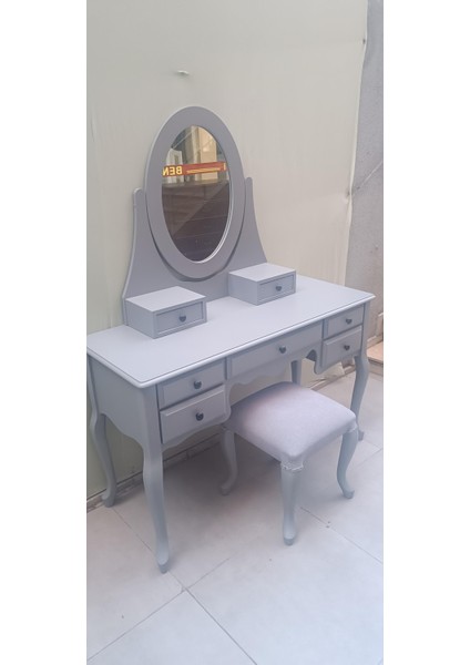 Dresuar Makyaj Masa 7 Çekmece Kayın Aslan Ayak Parlak Lake Gri Hareketli Ayna Kutuda Sevk El Yapım fiyatları