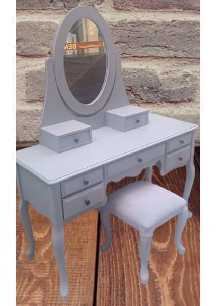 Dresuar Makyaj Masa 7 Çekmece Kayın Aslan Ayak Parlak Lake Gri Hareketli Ayna Kutuda Sevk El Yapım