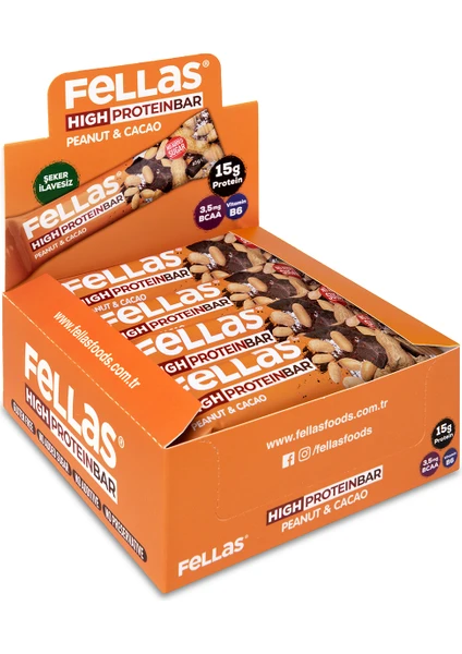 Yüksek Protein Bar - Yer Fıstığı ve Kakaolu 45 gr x 12 Adet 