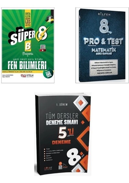 8. Sınıfı Yeni Süper Fen Soru + Bilfen LGS Pro Test Matematik + Günay Yayıncılık Gün&ay