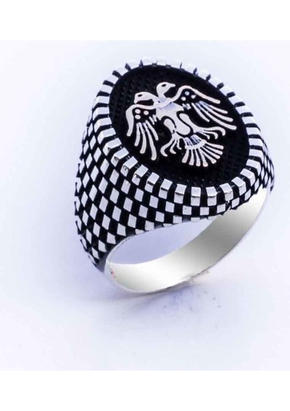 925 Ayar Gümüş Çift Başlı Kartal Motifli Taşsız Erkek Yüzük