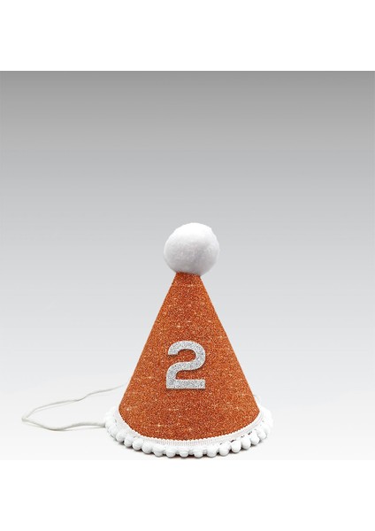 Turuncu Mini Simli Ponpon Şapka 2 Yaş