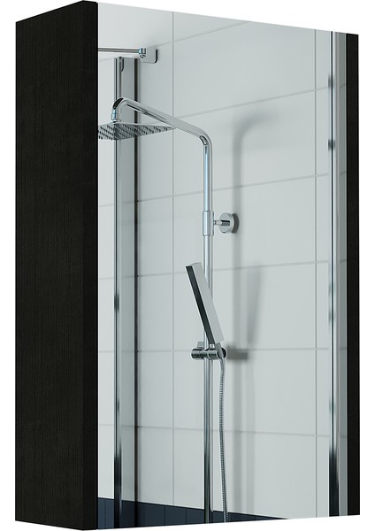 Banos Banyo Roomart Kulpsuz Tek Kapaklı Ahşap Siyah 40 cm Aynalı Banyo Üst Dolabı