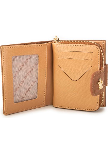 Kadın Çift Kapaklı Mini Cüzdan Taba Camel Gofraj