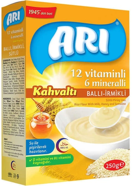 Arı Mama 12 Vitaminli 6 Mineralli Sütlü Ballı İrmikli Kahvaltı Pirinç Unu 250 gr