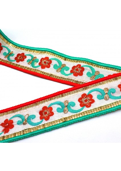 Hint İşi Şerit Çiçek Motifli Kırmızı-Turkuaz fiyatları