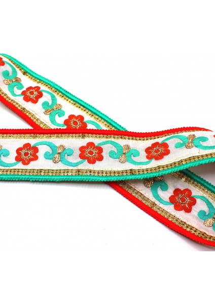 Hint İşi Şerit Çiçek Motifli Kırmızı-Turkuaz modelleri