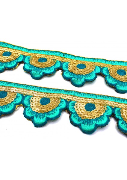 Hint Işi Şerit Pullu Motif Çiçek Turkuaz