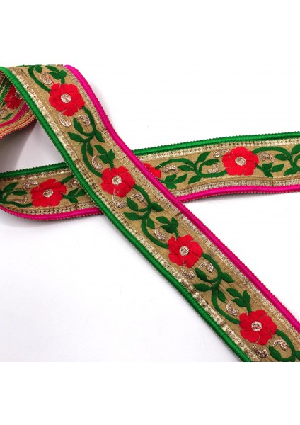 Hint İşi Şerit Çiçek Motifli Yeşil - Kırmızı fiyatları