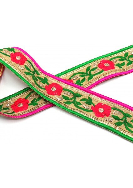 Hint İşi Şerit Çiçek Motifli Yeşil - Kırmızı modelleri