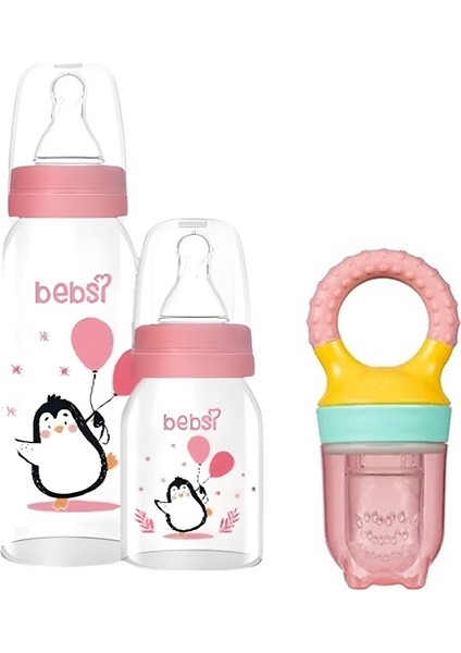 Cam Biberon Seti Pembe (250 ml +125 ml) + Wee Baby Meyve Süzgeci Pembe