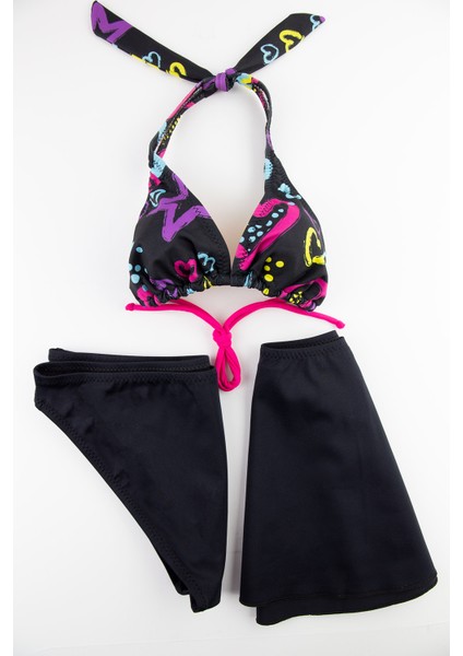 Kalp Desenli Kız Çocuk Mayobikini