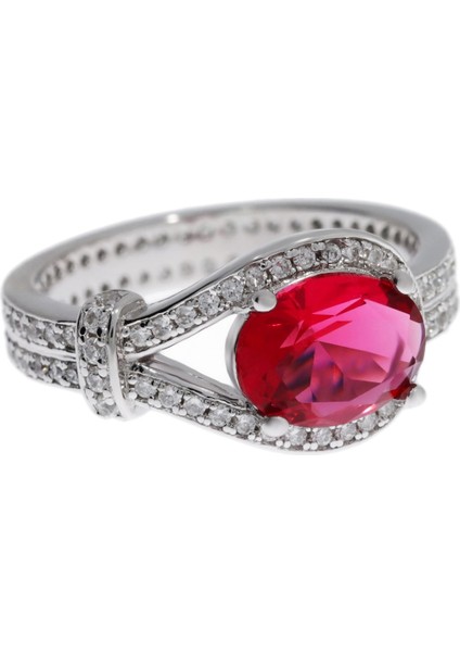 Kadın Yakut Renk Taş Kement Model Gümüş Yüzük