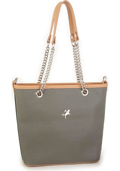 Kadın Omuz Çantası Yeşil Camel Gofraj