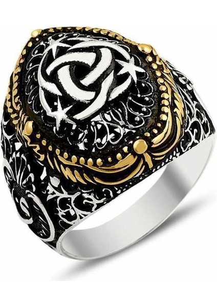 925 Ayar Gümüş Teşkilatı Mahsusa Motifli Taşsız Erkek Yüzük