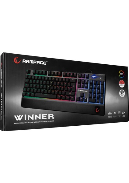 KB-R34 WINNER Semi Mekanik Q Rainbow Işıklı Gaming Oyuncu Klavyesi