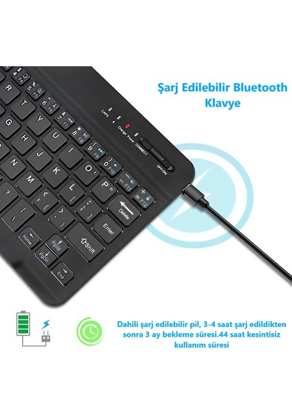 Duhalıne Tablet ve Telefonlar Için Şarjlı Kablosuz Türkçe Bluetooth Klavye