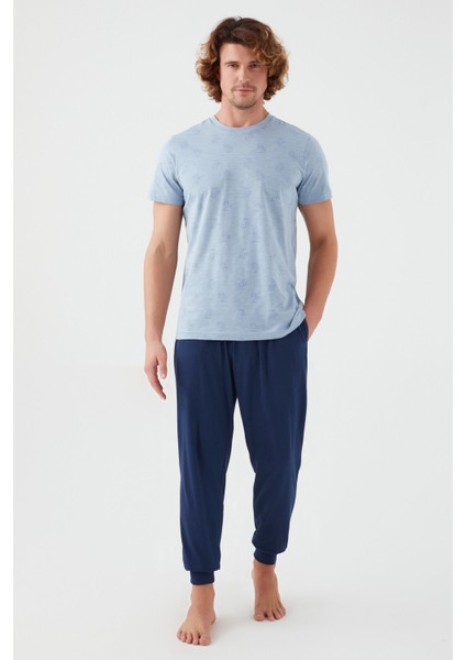 2504 Palm Tree Erkek Kısa Kol Pijama Takım