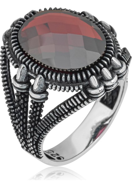 Oval Kırmızı Taşlı 925 Gümüş Erkek Yüzük fırsatları
