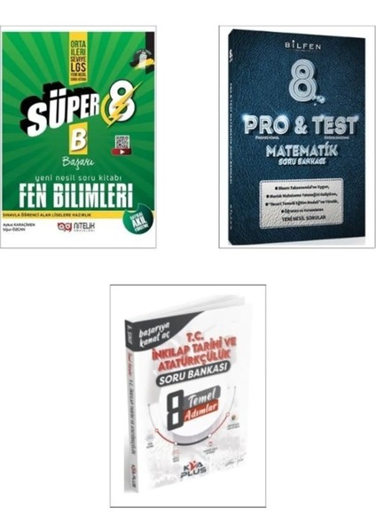 8. Sınıf Yeni Süper Fen Soru + Bilfen LGS Pro Test Matematik + Kva Yayınları