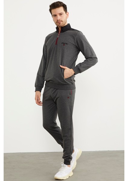 Dik Yaka Yarım Fermuarlı Eşofman Takım - Antrasit