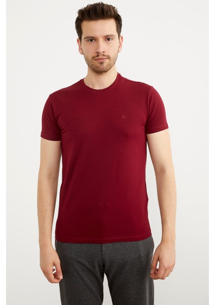 Sıfır Yaka Basic Tişört - Bordo