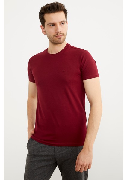 Sıfır Yaka Basic Tişört - Bordo fiyatları