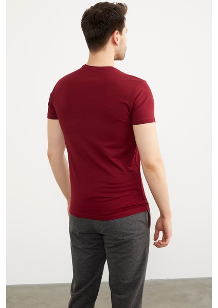 Sıfır Yaka Basic Tişört - Bordo fırsatları