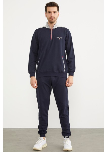 Dik Yaka Yarım Fermuarlı Eşofman Takım - Lacivert