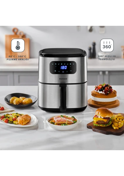 Airfrday 2503H 8 Farklı Program Dokunmatik Ekran 4,2 Litre Smart Airfryer (Wi-Fi ile Kontrol)