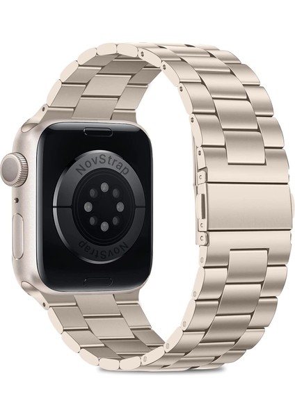Apple Watch Seri 7/8/9 41MM Uyumlu Kordon Starlight Yıldız Işığı Klasik Metal Çelik Kordon