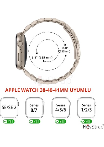 Apple Watch Seri 7/8/9 41MM Uyumlu Kordon Starlight Yıldız Işığı Klasik Metal Çelik Kordon fiyatları