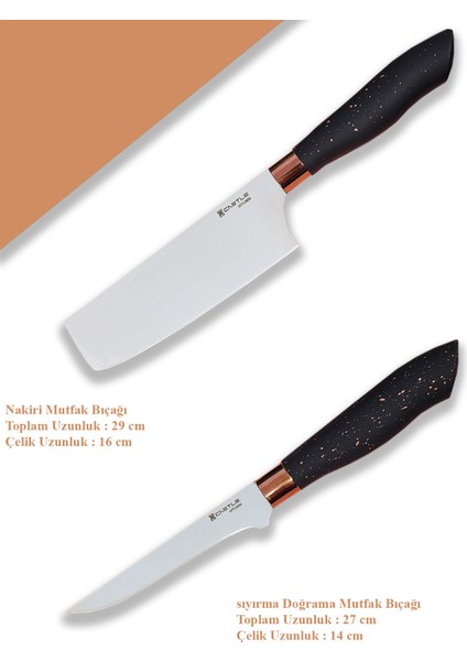 Castle Kitchen Black Copper Serisi 2 Li Mutfak Bıçak Seti ( Nakiri - Sıyırma Doğrama )