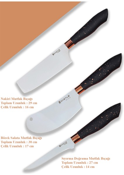 Black Copper Serisi 3 Lü Mutfak Bıçak Seti ( Nakiri - Börek Salata - Sıyırma Doğrama )