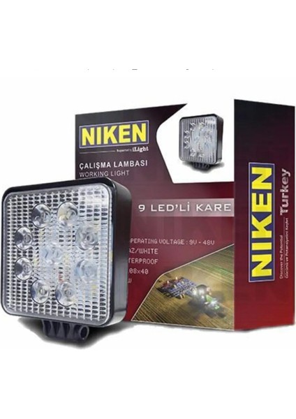 Nıken 9 LED Kare Sis Farı Çalışma Lambası 12-24V