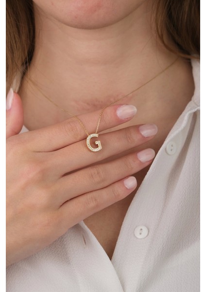 Güzide 14 Ayar Altın Taşlı G Harf Kolye modelleri