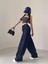 Harajuku Zip Detail Çift Çizgili Navy Blue Tracksuit Oversize Lacivert Eşofman Altı 1