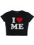 I Love Me Baskılı Siyah Crop 2