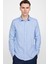 Slim Fit Uzun Kol Keten Efekt Düz Biyeli Mavi Gömlek 1