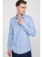 Slim Fit Uzun Kol Keten Efekt Düz Biyeli Mavi Gömlek 2