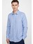 Slim Fit Uzun Kol Keten Efekt Düz Biyeli Mavi Gömlek 1