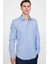 Slim Fit Uzun Kol Keten Efekt Düz Biyeli Mavi Gömlek 2