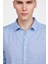 Slim Fit Uzun Kol Keten Efekt Düz Biyeli Mavi Gömlek 3