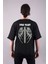 Gothic Gotik Desen İskelet Kurukafa Kanat Ön Sırt Baskılı Oversize Kalıp Unisex Tişört 1