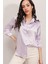 3964 Hafif Dökümlü Saten Gömlek - B.lila 5